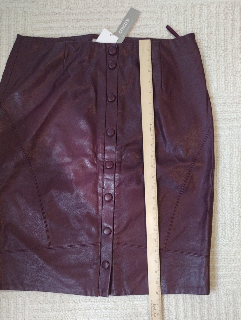 Chico's Deep Burgundy Vegan Leather Button-Front Pencil Skirt Size 14 - Picture 6 of 6